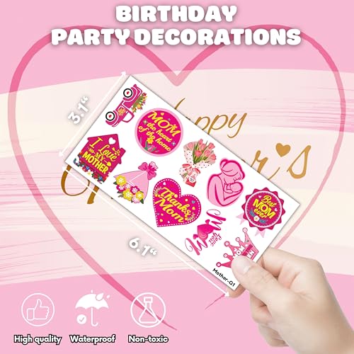 102 PCS Happy Mother¡¯s Mothers Day Temporary Tattoos Birthday Themed Party Decorations Supplies Favors Decor Cute Best Mom Ever Stickers Tattoo Gifts for Class Prizes Women Kids Boys Girls Carnival
