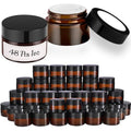 1 oz Glass Jars with Lids, Bumobum 48 pack Amber Cream Jars with Black Lids, Black and White Labels & Inner Liners, Empty Cosmetic Containers for Homemade Balms, Lotion, Salve, Ointment, Body Scrub