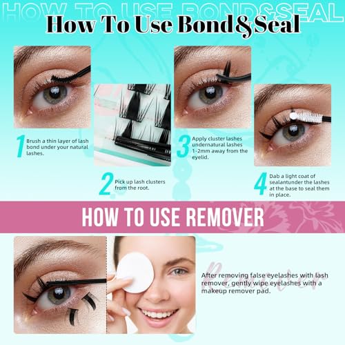 Lash Clusters Kit 128PCS Left & Right Lashes Cluster Kit with Wide Band Eyelash Clusters,White Eyelash Bond and Seal,Lash Remover and Tweezer for Cluster Eyelash Extensions(Daisy,D-12mm)