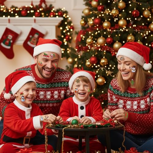 Christmas Temporary Tattoos | Christmas Decorations Party Favors Accessories Goodie Bags Stocking Stuffers Stickers Xmas Santa Claus Reindeer Snowman Gift Idea For Kids Boy Girl Teen Adult-60Pcs