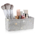 TEHAUX Bling Makeup Organizer for Vanity with 3 Compartments Rectangular Cosmetic Storage Box for Desk Makeup Brushes Lipsticks - Elegant Rhinestone Design 2.87 X 7.28 X 2.87 Inches