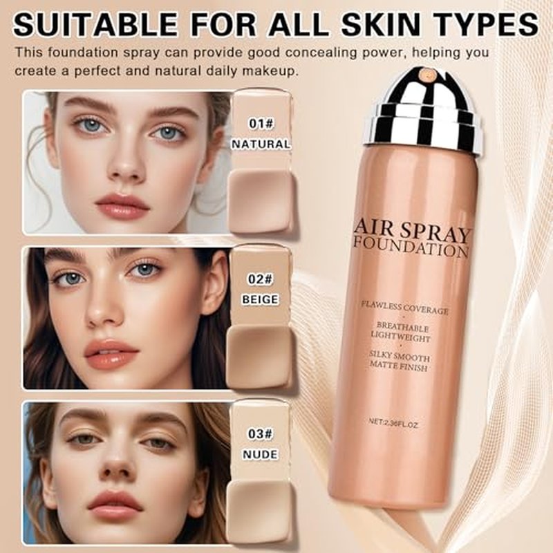 Magic Minerals Airbrush Foundation Makeup Spray Silk Flawless Foundation Mist Makeup Full Coverage Foundation Breathable Long Lasting Natural Matte Finish for Mature Skin(Natural)