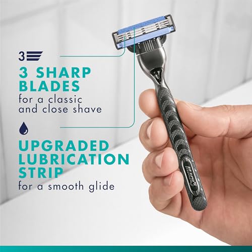 Gillette Mach3 Shaving Razor for Men, 1 Razor Gillette 3-Blade Handle for Men¡¯s Grooming, 10 Razor Blade Refills, Lubrication Strip