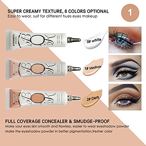 3 Pack Matte Eyeshadow Primer for Oily Lids No Crease White Medium Dark Cream Eye Primer Makeup Eyeshadow Base Waterproof & Long Lasting Eyelid Primer Liquid Eye-shadow for All Shadows (Set E)