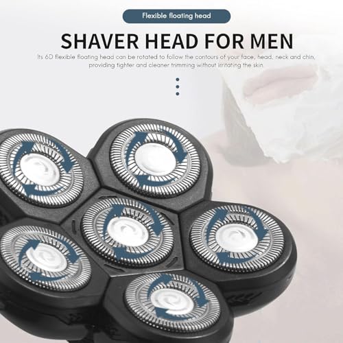 Head Shavers Replacement Blades, 6 Blades Head Shaver for Bald Men Replacement, Easy Install Electric Razor Shaver,Shaver Replacement Blades, Head Shavers for Bald Men, Shaver Head Replacemen(6 heads)