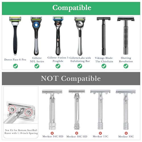 Linkidea Stainless Steel Safety Razor Stand, Polished Chrome Travel Shaving Razor Holder Compatible with Long Handle Safety Razor, Fusion 5 (Silver)