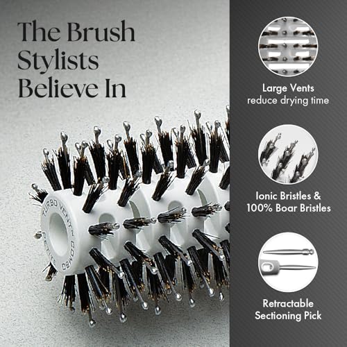 Olivia Garden Ceramic + Ion Turbo Vent Pro Hair Brush - Round Dry Brush - Not Electrical - Professional Blowout Brush for Fine Hair - For Short and Medium Lengths