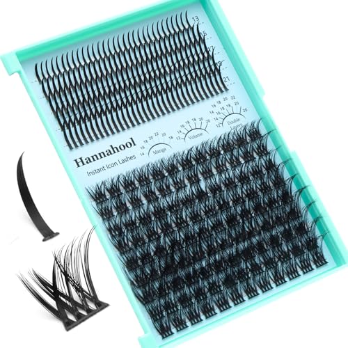 Hannahool Spikes Cluster Lashes Wide Stem Volume Lashes Extensions Wispy Eyelashes DIY Lashes Extensions Mixed 12-22mm (T16-Mixed 12-22mm)