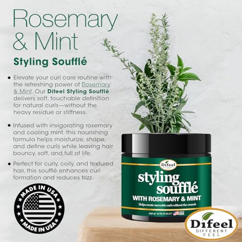 Difeel Rosemary & Mint Styling Souffl? 12 oz. - Nourishing Curl Defining Souffle for Wavy Hair, Curly Hair & Coils
