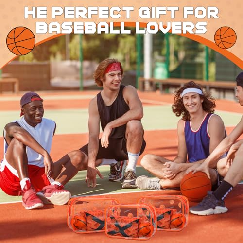 Kacctyen 12 Pcs Basketball Clear Makeup Bag with Zipper Bulk Sport Goodie Clear PVC Pouch Organizer Waterproof Travel Case for Woman Team Gifts Birthday Decorations Supplies
