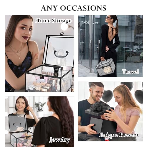 FRENESSA Portable Makeup Case Large Clear Crown Box Cosmetics Display Case Toiletry Organizer Box Transparent Acrylic Artists Train Case Travel Makeup Tools Storage for Vanity Counter Dresser Case