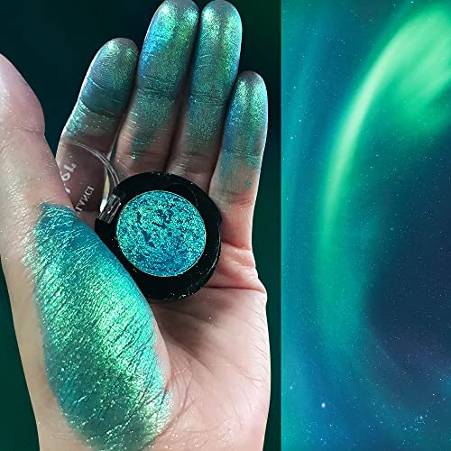 Afflano Single Green Eyeshadow Shimmery, Highly Pigmented Multichrome Eye shadow, Color Changing Forest Green Glitter Eyeshadow, Holographic Chrome Eye Shadow for green Eye Makeup
