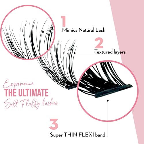 One V Salon, DIY Lash Cluster Kit, 4 Pack Kit: 280 Pc 40D-C Curl, Lash Clusters/Bond & Seal/Applicator Tool/Remover