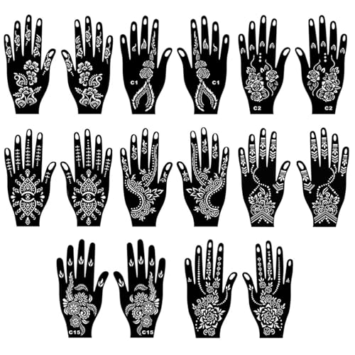 Henna Tattoo Stencil Kit 165+pcs, 23 Sheets Henna Stencils Glitter Airbrush Reusable Temporary Tattoo Stencils Indian Arabian Realistic Tattoo Stickers for Face Body Paint DIY