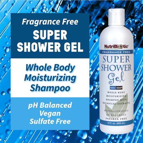 NutriBiotic ? Fragrance-Free Super Shower Gel, 12 Oz Twin Pack | Whole-Body Moisturizing Shampoo with GSE & Botanical Extracts | pH Balanced & Free of Gluten, Parabens, Sulfates, Dyes & Colorings