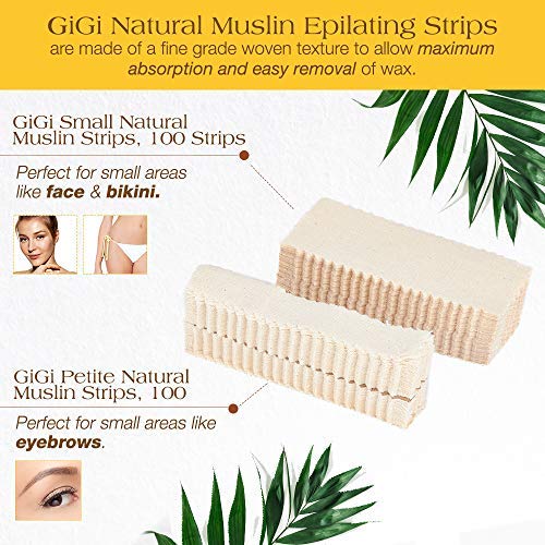 GiGi Waxing Strips for Hair Waxing/Hair Removal, Petite & Small Muslin Strips, 100 Strips each, 2 Pack