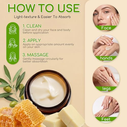 Beef Tallow for Skin & Face, Whipped Tallow and Honey Balm Cream, 100% Grass-Fed Beef Tallow Face Moisturizer with Raw Honey, All Natural Organic Body Lotion Skincare for Soft Smooth Skin, 3.5 OZ