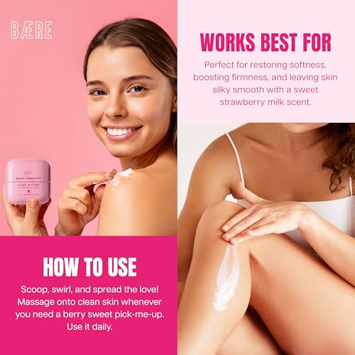 Collagen Body Butter with Strawberry Milk ? Dermatologist Tested, Anti Aging Korean Skin Care ? Deep Moisture For Soft Dewy Skin & Smooth Texture ? Vegan Clean Beauty Body Moisturizer ? 7 Fl Oz