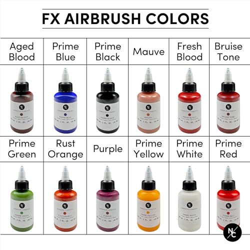 Narrative Cosmetics FX Alcohol Airbrush Paints - 2 fl oz, Skin Safe, Quick Dry, Waterproof, Sweatproof, Transferproof Liquid Makeup for Bodypainting, Theater, FX Makeup, Film and TV - Prime Black