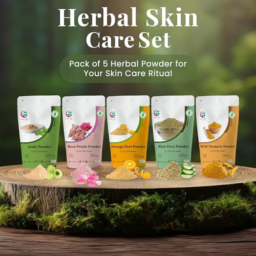 Herbal Skin Care Set | 5 powders in One Pack | Aloe vera, Amla, Orange Peel, Rose & Wild Turmeric powders | 100g Each | DIY Face Mask Powders | By Yogi's Gift¢ç