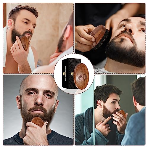 Sosoon Beard Brush for Men, 100% Pure Boar Bristle Beard Brush, Beard Grooming Set Including Beard Comb, 2 Pcs Mustache Scissors, and Travel Bag