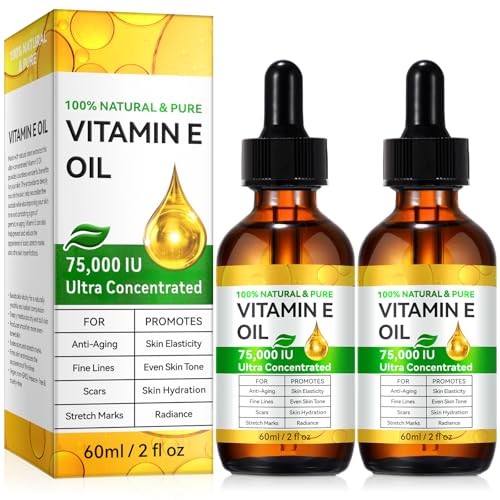 Vitamin E Oil for Skin - 75,000 IU | Vitamin E Oil for Scars, Stretch Marks, Wrinkles, 100% Natural d-Alpha Tocopherol for Face & Hair, Moisturizing Anti-Aging (120 ML)