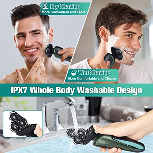 Electric Razor for Men, 3-in-1 Shaver with Floating Blades for Nose Hair &Sideburns,Replacement Blades, Pop-up Trimmer, IPX7 Waterproof, Travel Lock, Wet & Dry Use, Face Shaving Grooming Travel Kit