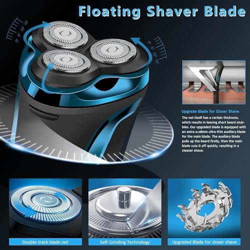Snapbuy Electric Razor for Men, Snapbuy Electric Razor Pro of Father, 4D Floating Head Rotary Shaver,2025 New Electri c Shaver with LCD Display & Quiet Motor, IPX7 Waterproof (Blue)