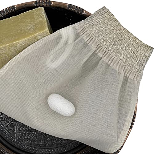 Feel Fine Turkish Exfoliating Mitt ? 100% Raw Silk Hammam Kese Glove for Men & Women | Handcrafted Turkish Skin Peeling Scrubber Bath & Sauna Exfoliator (Gold-a)