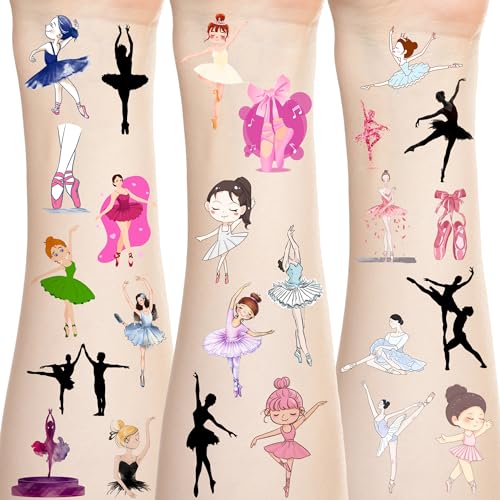 300 Ballet Dance Tattoos Temporary Stickers Dacing Dance Movements Ballerina Baby Shower First 21st Birthday Party Decorations Supplies Tattoos Temporary(24 Sheets)
