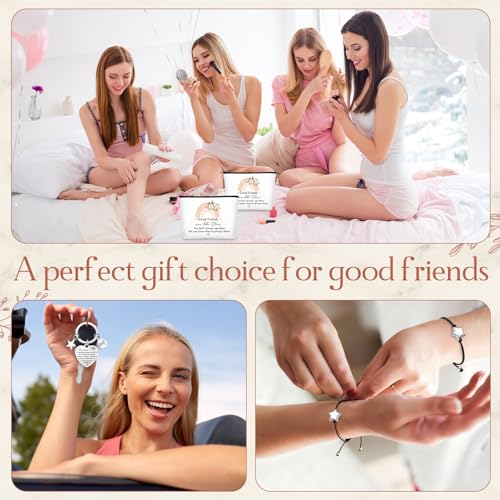 12 Set Christmas Friend Gifts for Women Bulk Friendship Bracelets Makeup Bags with Zipper Keychains Cards Women Friendship Gifts for BFF Birthday Christmas Party