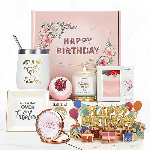 Happy Birthday Gifts for Women Who Have Everything, Birthday Baskets Kit Set for Women, Birthday Gifts Ideas for Her, Mom, Mother, Sister, Female Best Friends, Coworkers, Daughter, Unique Gifts Boxes