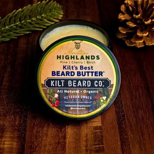 Highlands Beard Butter for Men- Best Beard Moisturizer & Conditioner & Conditioner- All-Natural Shea & Mango Butter- Softens & Hydrates Dry, Coarse Beards- Cherry, Pine & Birch Scent.