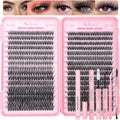 Lash Clusters Kit, 640 Pcs Eyelashes Clusters Extensions Kit 9-16mm Individual Lashes D Curl Fluffy Wispy False Eyelashes Thin Band, with Bond Seal Remover Tweezers Brush DIY (50D+60D Kit 9-16mm)