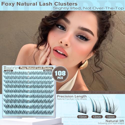 Fox Eye Lash Clusters Kit Natural Eyelash Clusters Manga Lashes Clusters Wispy Cluster Eyelash Extensions 10-14mm Cat Eye Lash Extension Kit Universal Fit Individual Lashes Daily Wear Lash Clusters