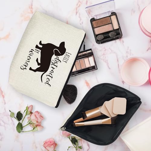 Huester Dachshund Wiener Dog Makeup Bag, Cosmetic Pouch for Dachshund Lovers, Travel Size, Women, Girls
