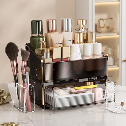 Modular Makeup Organizer, Clear Acrylic Cosmetic Storage Box with Drawer, Vanity Countertop Organizer for Makeup, Skincare and Beauty Accessories ? Multiple Styles