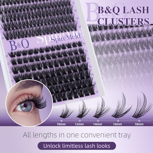 B&Q SpireMeld Manga Lash Clusters - 280Pcs Voluminous & Fluffy Ultra-soft 0.03mm Fiber Spikes Lash Clusters for a Dramatic Eye Look, Refill For Professional Results(80D-10-18MIX)