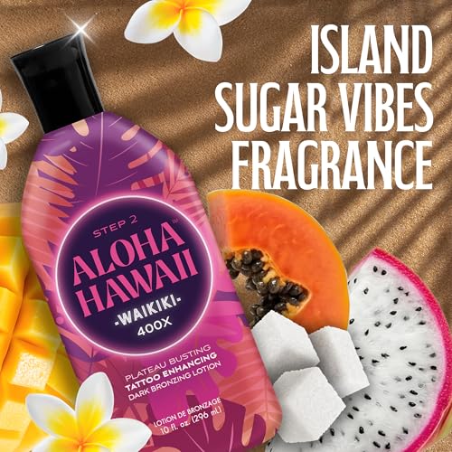 Aloha Hawaii Waikiki Tanning Lotion, Step 2, 400X Plateau-Busting Island Dark Bronzer with Kukui, Carrot Oil & Coconut Hydration, 10 Fl Oz