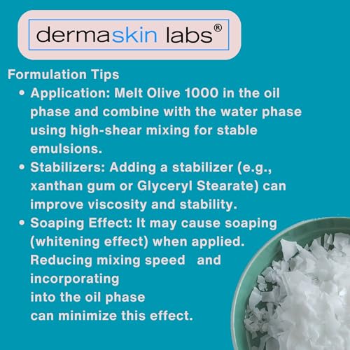 Olive 1000 Emulsifier, Cetearyl Olivate, Sorbitan Olivate 1000 Plant-Based Emulsifier Wax ECOCERT COSMOS Validated PEG-free self-emulsifying for DIY Skincare, Haircare Applications (1 lb)