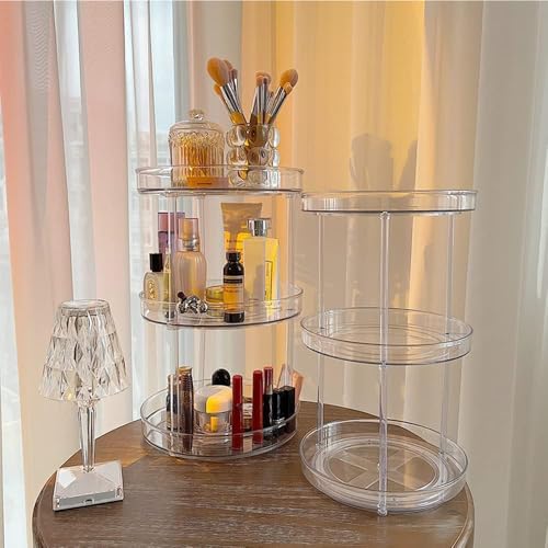 ROWNYEON 360 Rotating Makeup Organizer,3 Tier Skincare Organizers Spinning Organizer Bathroom Counter Organizer Perfume Organizer Kitchen Storage |10.6 Inches | Clear