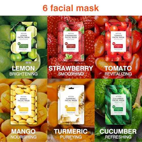12 Pack Fruit Face Mask for Women,Hydrating Facial Sheet Mask Skincare Set£¬Moisturizing Facial Spa Masks for All Skin Types