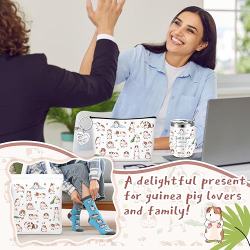 Geiserailie 5 Pcs Christmas Guinea Pig Lover Gifts for Women Include Just a Girl Who Loves Guinea Pigs Tote Bag, Makeup Bag, Keychain, Animal Tumbler, Socks for Women Animal Lovers Xmas Birthday Gift
