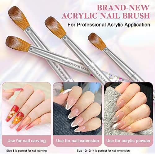 Saviland 4PCS Acrylic Nail Brush Set Size 6/10/12/14 and Practice Hand for Acrylic Nails