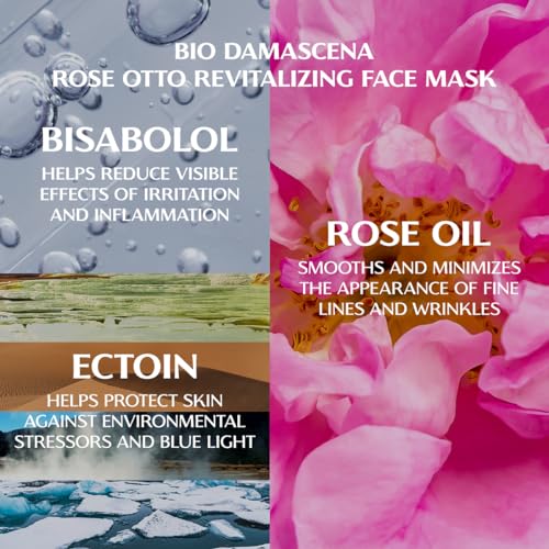 Alteya Organics Bio Damascena Revitalizing Face Mask with Bulgarian Rose Essential Oil (Rose Otto), Ectoin and Bisabolol - Certified Organic - 1.7 Fl Oz/50mL