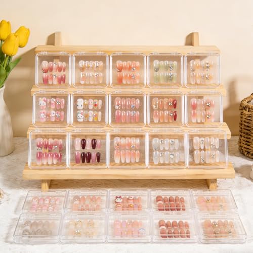 26 PCS Press on Nail Storage Box, 24PCS Small Press on Nail Box and 2 Pack Big Nails Storage Boxes Plastic, Nails Case Containers for Art DIY Jewelry Fishing Tackle, Mini Clear Dimond Storage