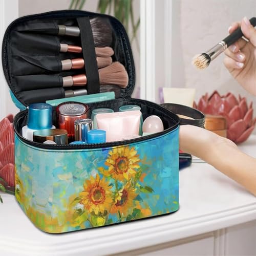 Flashideas Sunflower Leopard Large Capacity Travel Toiletry Bag Multifunctional Zipper Makeup Organizer Makeup Bag for Purse Toiletry Bag for Skincare Makeup Organizer Bag