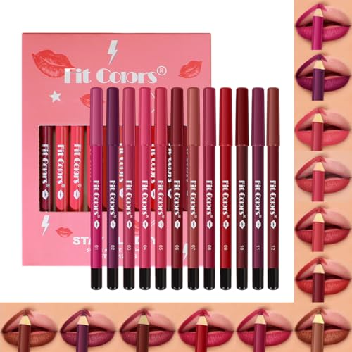 12Pcs Matte Lip Liner Set,Creamy Velvet Lipstick,One Step Lips Makeup Kit,Waterproof Long Lasting Smooth High Pigmented Lip Pencil for Daily