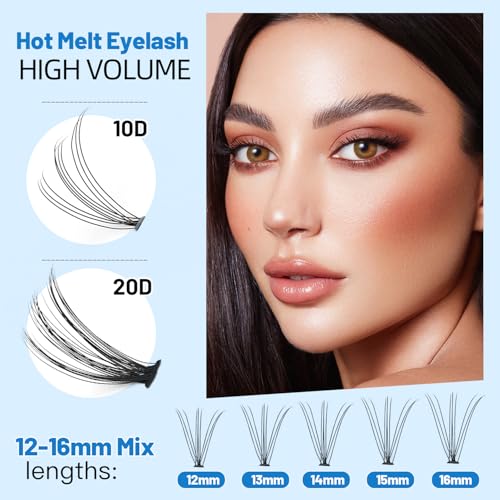 Bodermincer Lash Extension 240pcs C Curl 10D/20D Cluster 8/9/10/11/12mm,10/11/12/13/14mm,12/13/14/15/16mm Mixed Individual Cluster Lashes (10D+20D 12/13/14/15/16mm and Under Eyelashes)