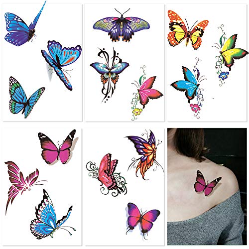 50 Sheets Butterfly Temporary Tattoos for Women Girls Kids - Colorful Body Art 3D Fake Tattoos, Butterfly Party Favors
